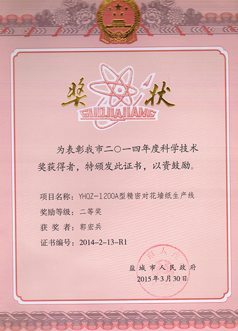 个人科技进步奖证书